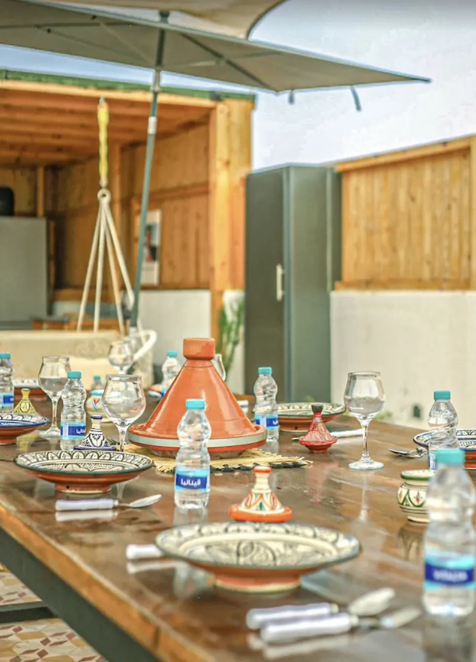 A shared meal at the surf house
